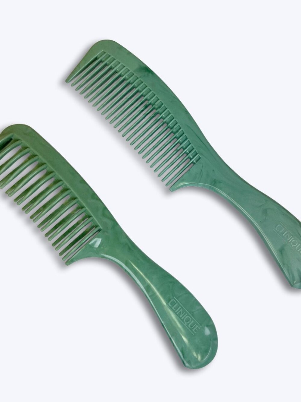 Vtg Clinique Sage Green Marbled Hair Comb Set 2pc Detangler & Wide Tooth Styling